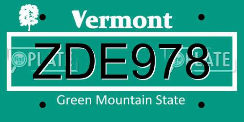 ZDE978 Vermont License Plate