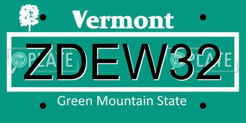 ZDEW32 Vermont License Plate