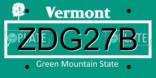 ZDG27B Vermont License Plate