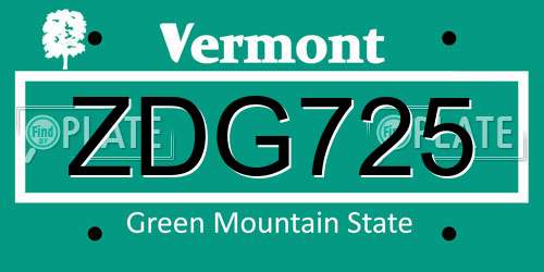 ZDG725 Vermont License Plate