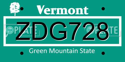 ZDG728 Vermont License Plate