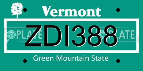 ZDI388 Vermont License Plate