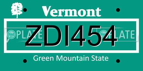 ZDI454 Vermont License Plate