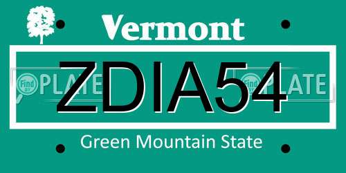 ZDIA54 Vermont License Plate