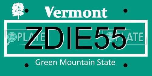 ZDIE55 Vermont License Plate