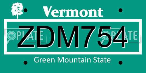 ZDM754 Vermont License Plate