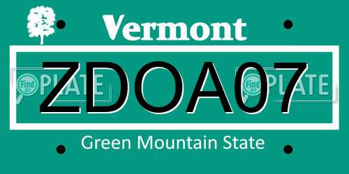 ZDOA07 Vermont License Plate
