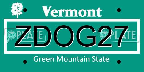 ZDOG27 Vermont License Plate