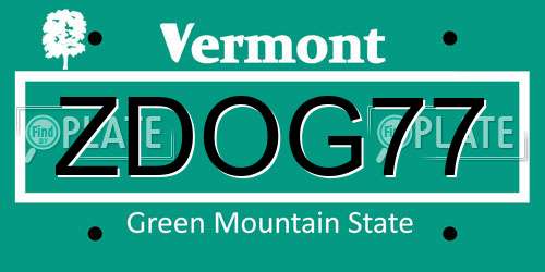 ZDOG77 Vermont License Plate