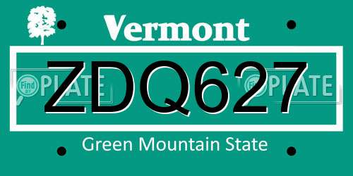 ZDQ627 Vermont License Plate