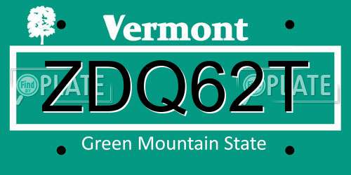 ZDQ62T Vermont License Plate