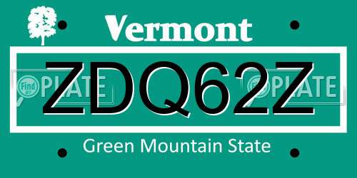 ZDQ62Z Vermont License Plate