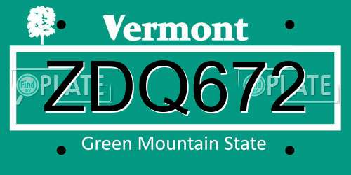 ZDQ672 Vermont License Plate