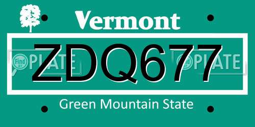 ZDQ677 Vermont License Plate