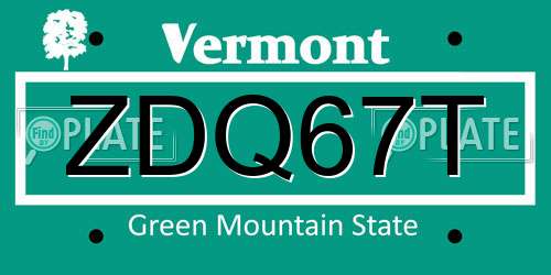 ZDQ67T Vermont License Plate