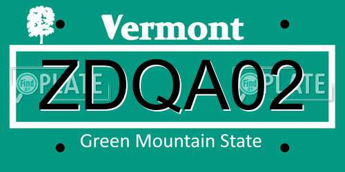 ZDQA02 Vermont License Plate