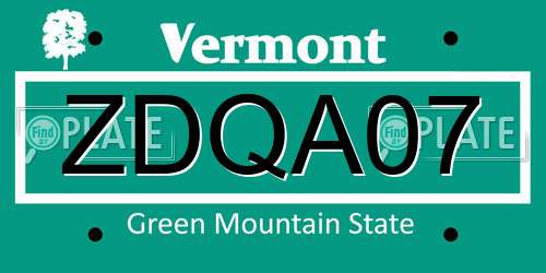ZDQA07 Vermont License Plate