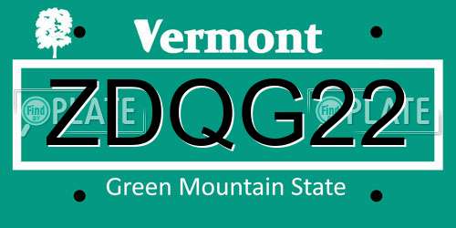 ZDQG22 Vermont License Plate