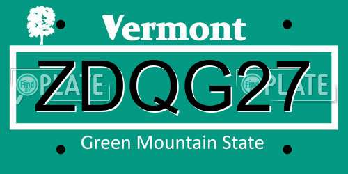 ZDQG27 Vermont License Plate
