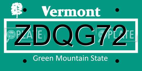 ZDQG72 Vermont License Plate