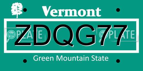 ZDQG77 Vermont License Plate