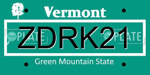 ZDRK21 Vermont License Plate