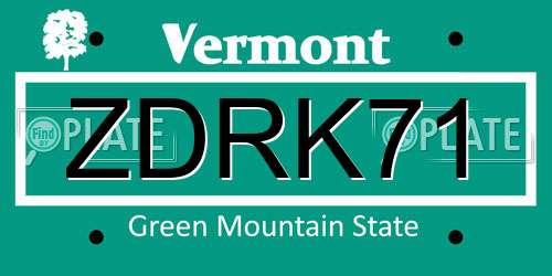 ZDRK71 Vermont License Plate