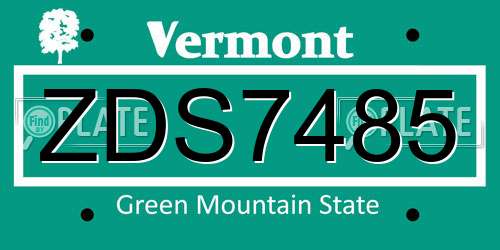 ZDS7485 Vermont License Plate