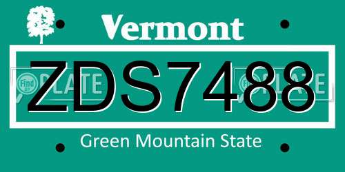 ZDS7488 Vermont License Plate