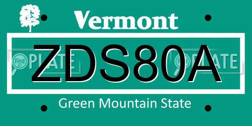 ZDS80A Vermont License Plate
