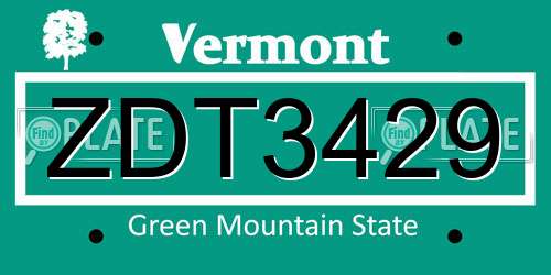 ZDT3429 Vermont License Plate