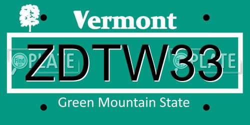 ZDTW33 Vermont License Plate
