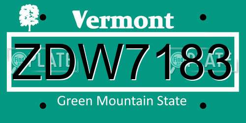 ZDW7183 Vermont License Plate