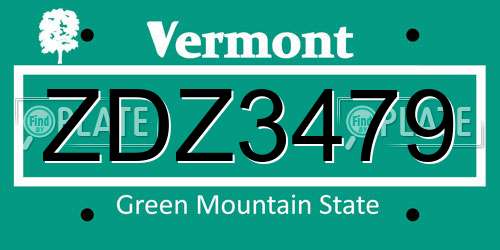 ZDZ3479 Vermont License Plate