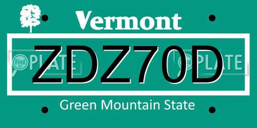 ZDZ70D Vermont License Plate