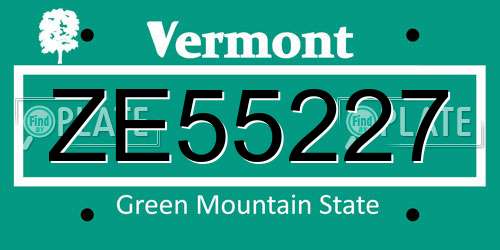 ZE55227 Vermont License Plate