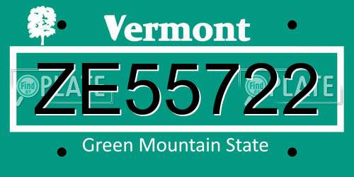 ZE55722 Vermont License Plate