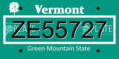 ZE55727 Vermont License Plate