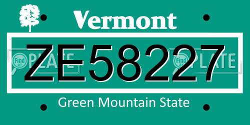 ZE58227 Vermont License Plate