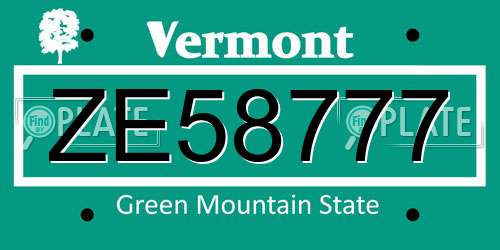 ZE58777 Vermont License Plate