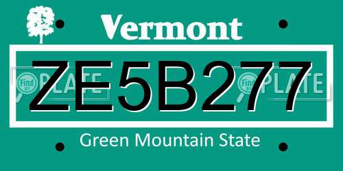 ZE5B277 Vermont License Plate