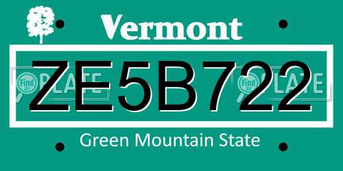 ZE5B722 Vermont License Plate