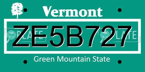 ZE5B727 Vermont License Plate