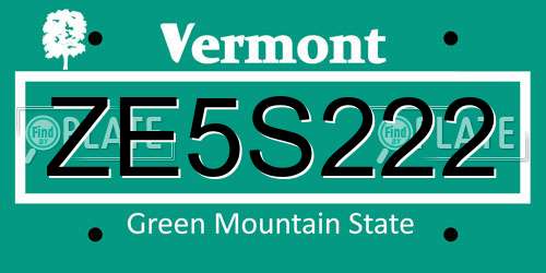 ZE5S222 Vermont License Plate