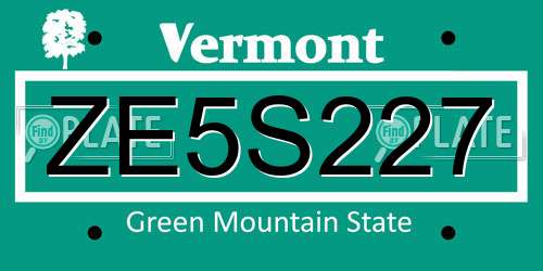 ZE5S227 Vermont License Plate