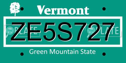 ZE5S727 Vermont License Plate