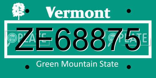 ZE68875 Vermont License Plate