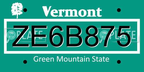 ZE6B875 Vermont License Plate