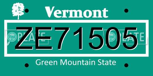 ZE71505 Vermont License Plate