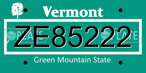 ZE85222 Vermont License Plate